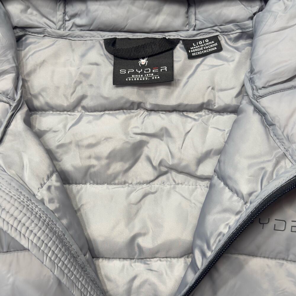 Spyder Puffer Jacket Mens Large Gray Full Zip Hooded Lightweight Coat NEW - Picture 3 of 5